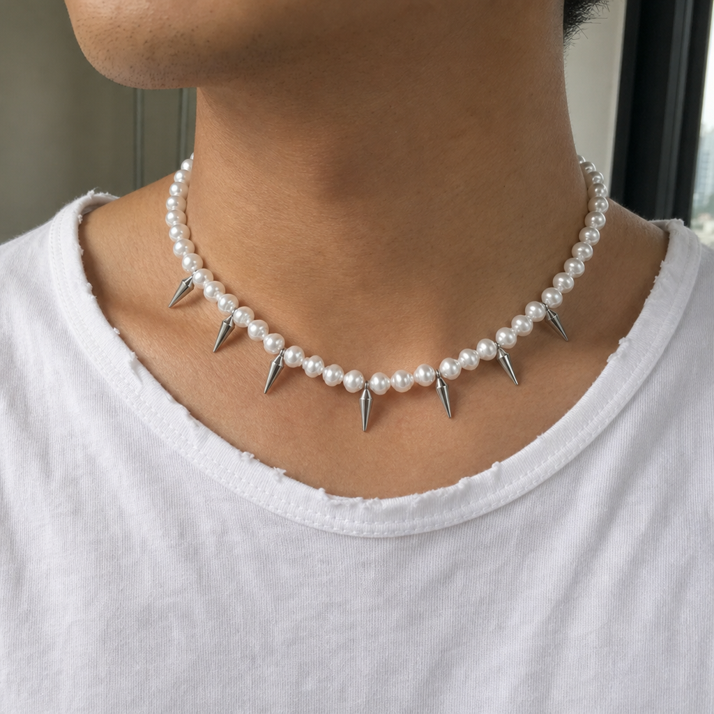 【Ice210】Yzy Thorn Pearl Necklaceを着用した自然なUGC画像