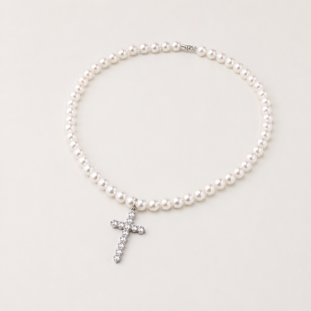 【Ice211】Ivory Cross Pearl Necklace 全体が分かる商品画像