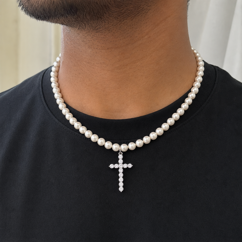 【Ice211】Ivory Cross Pearl Necklaceを着用した自然なUGC画像