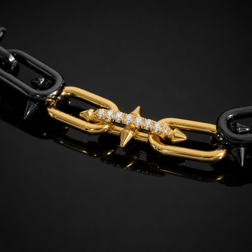 【Ice217】Barrel Link Chain Bracelet 石留め・留め具・細部が分かるディテール画像