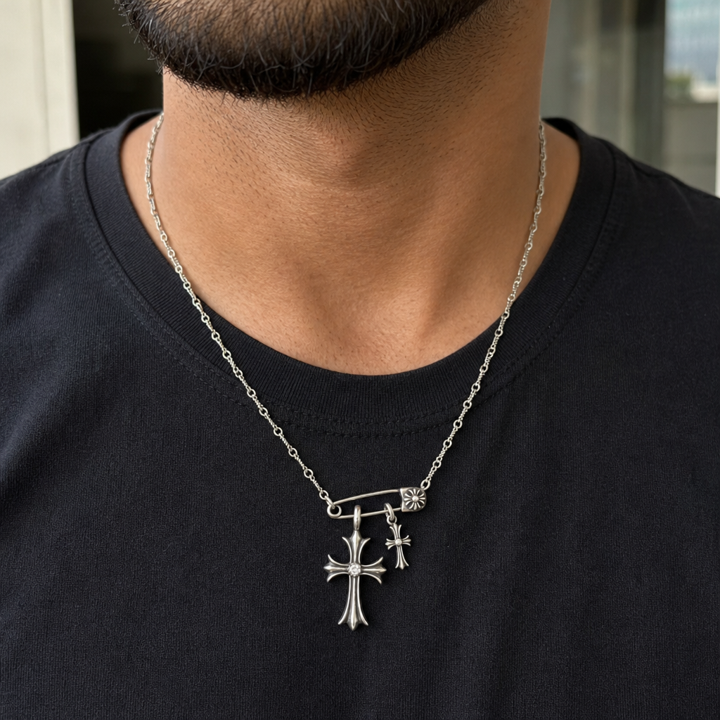 【Ice218】Luxury Cross Pin Necklaceを着用した自然なUGC画像