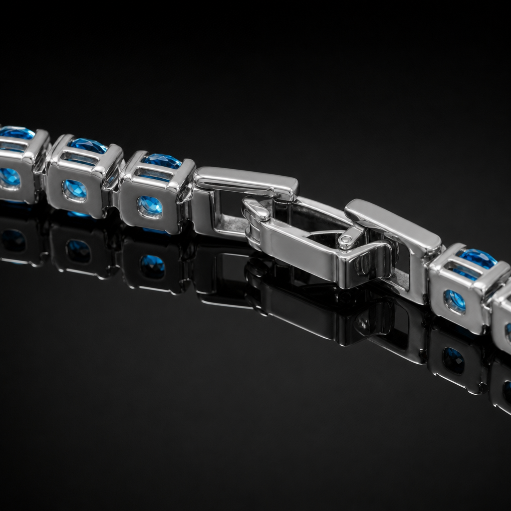 【Ice221】Blue Tennis Chain Bracelet 石留め・留め具・細部が分かるディテール画像