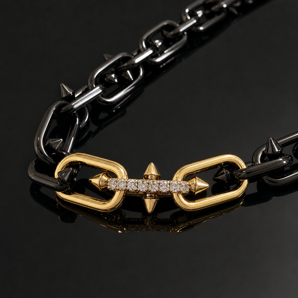 【Ice223】Barrel Link Chain Necklace 石留め・留め具・細部が分かるディテール画像