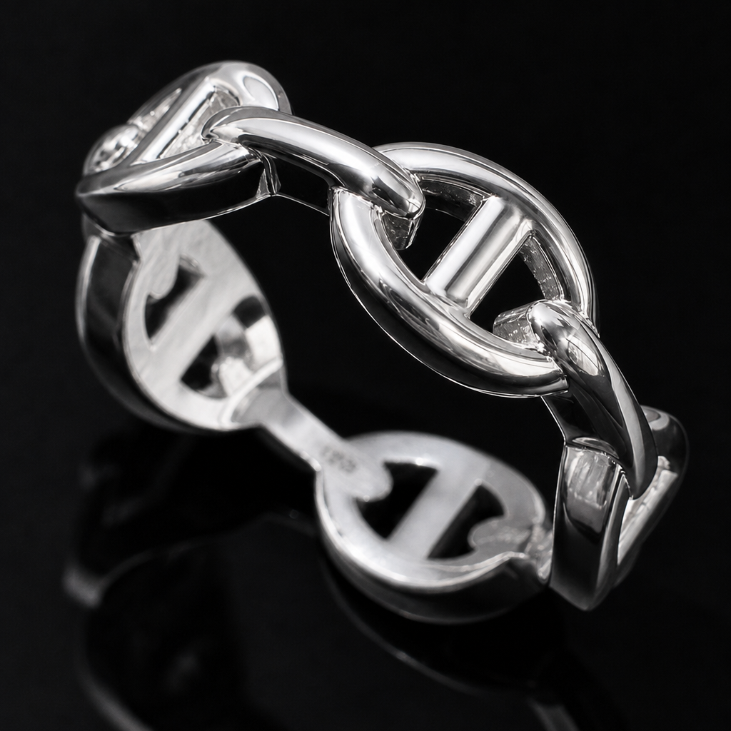 【Ice229】Anchor Chain Ring 石留め・留め具・細部が分かるディテール画像