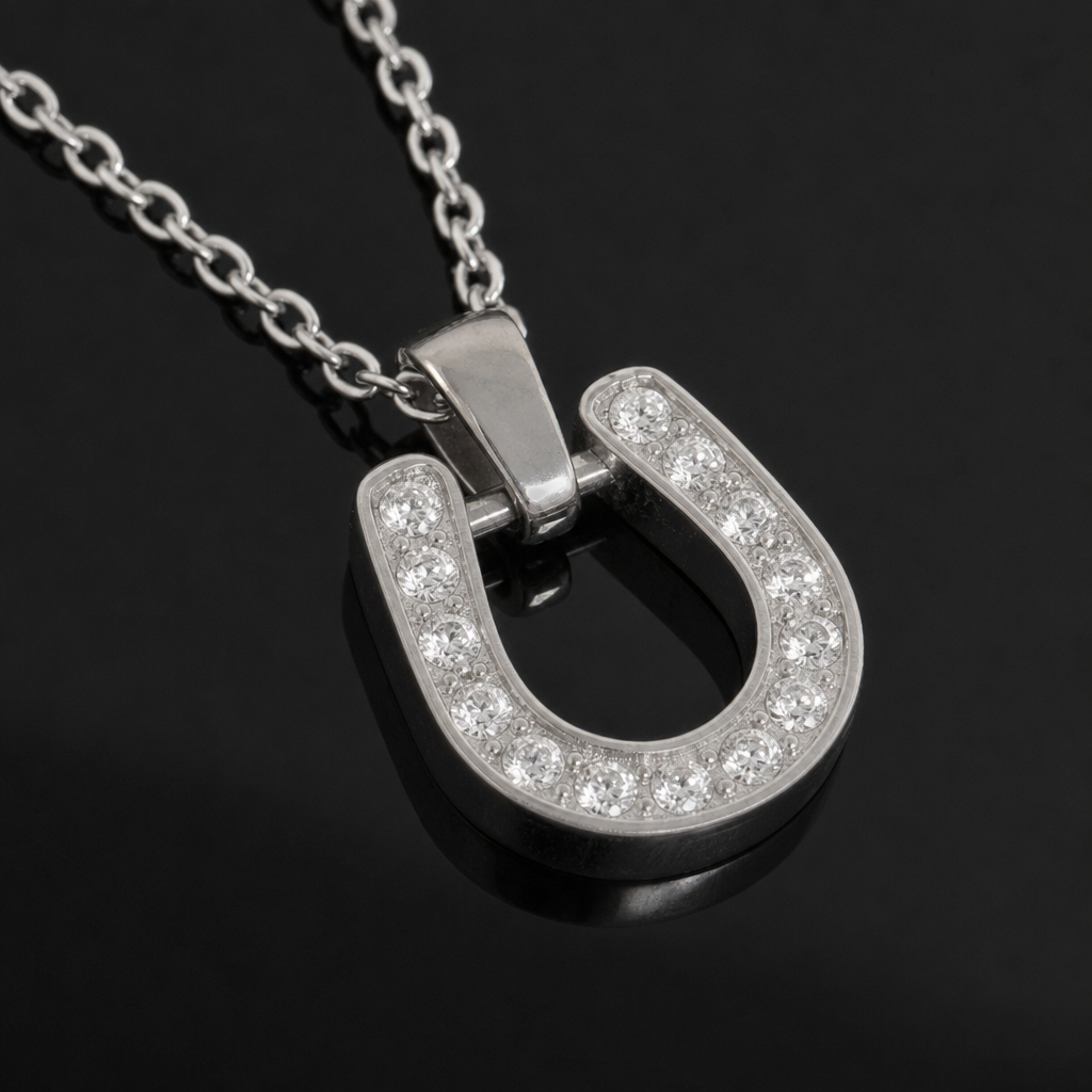 【Ice235】Horseshoe Pendant Necklace 石留め・留め具・細部が分かるディテール画像