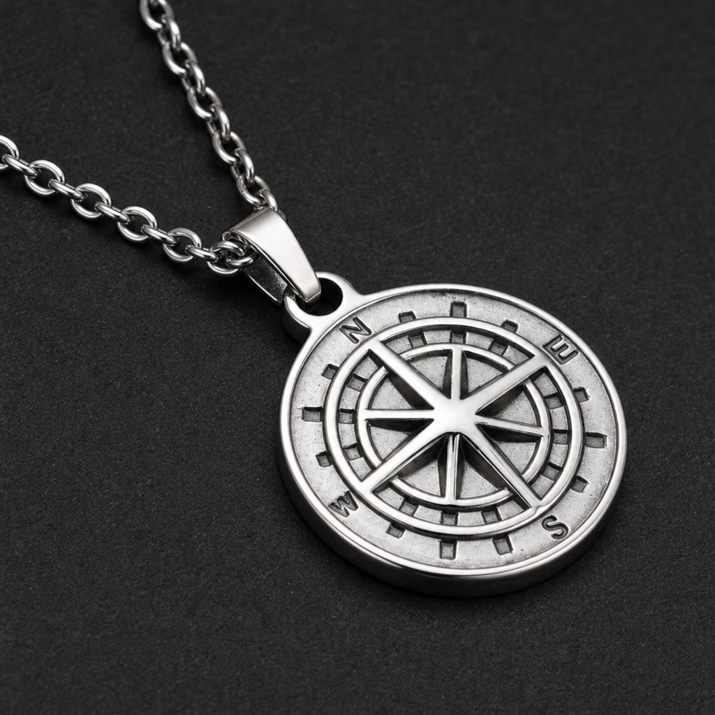 【Ice237】Compass Pendant Necklace 石留め・留め具・細部が分かるディテール画像
