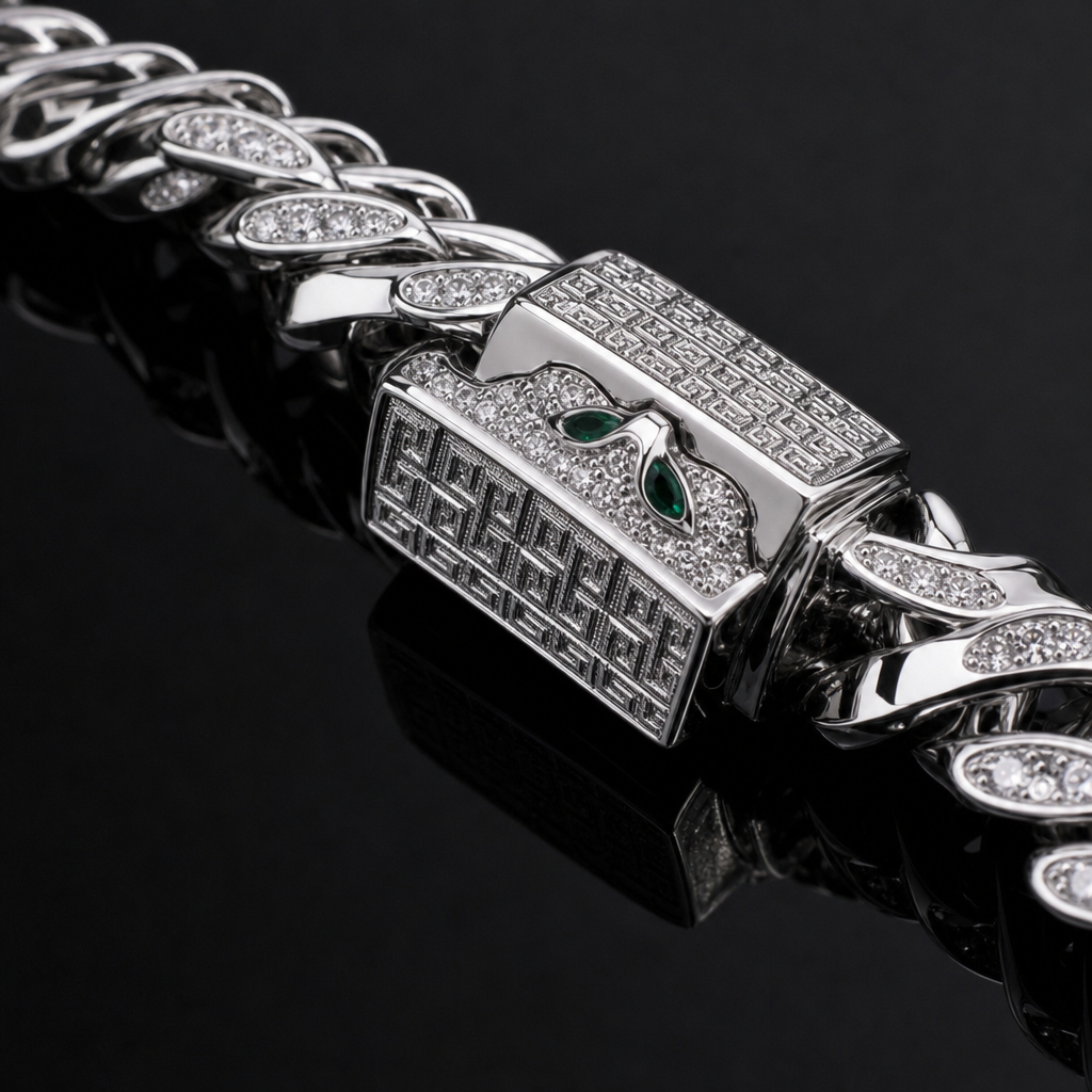 【Ice239】Panther Link Bracelet 石留め・留め具・細部が分かるディテール画像