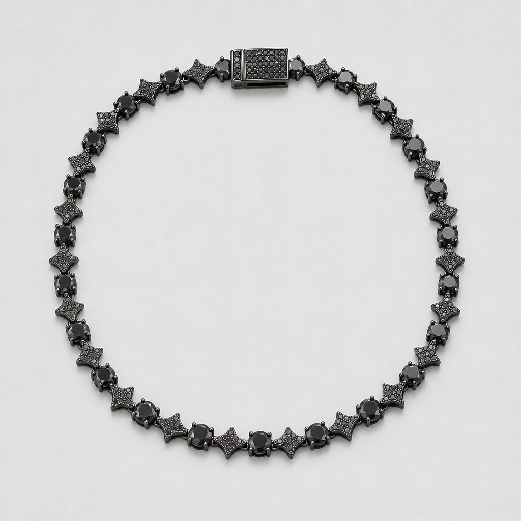 【Ice254】Black Starry Tennis Chain Necklace 全体が分かる商品画像