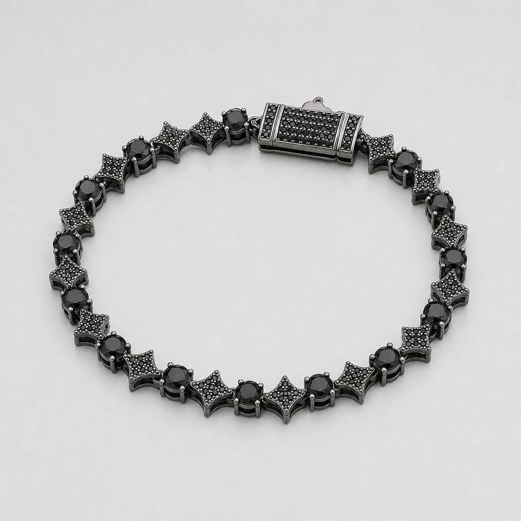【Ice255】Black Starry Tennis Chain Bracelet 全体が分かる商品画像