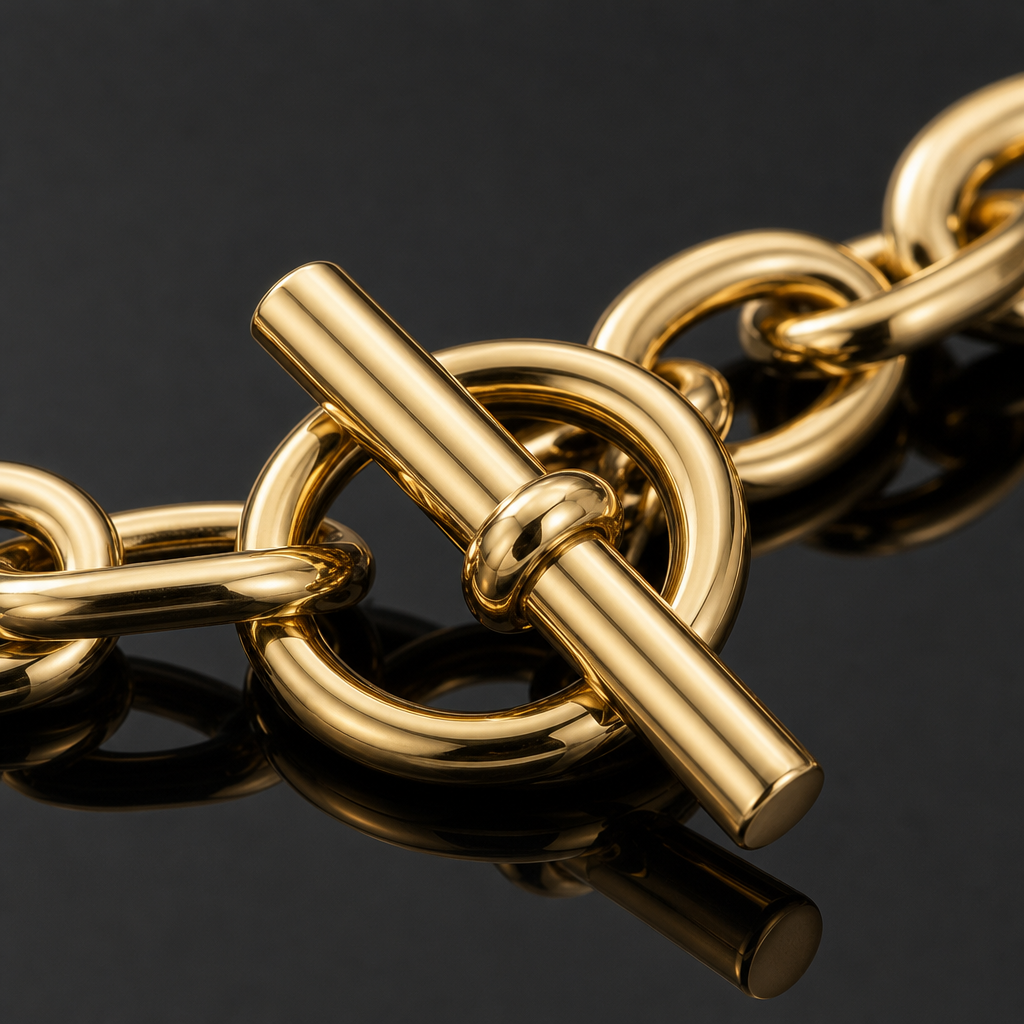 【Ice260】Gold Anchor Chain Bracelet 石留め・留め具・細部が分かるディテール画像