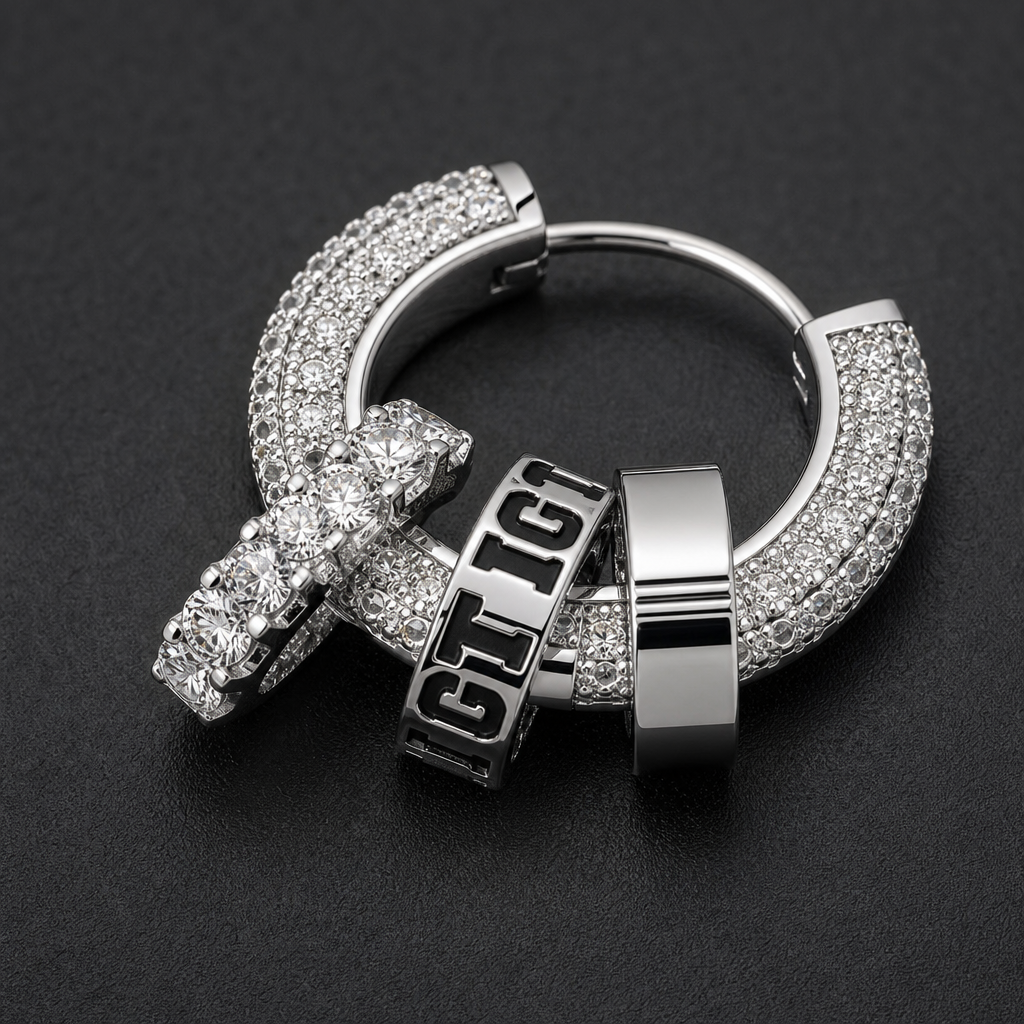 【Ice33】Iced Out Ring Pierce 石留め・留め具・細部が分かるディテール画像