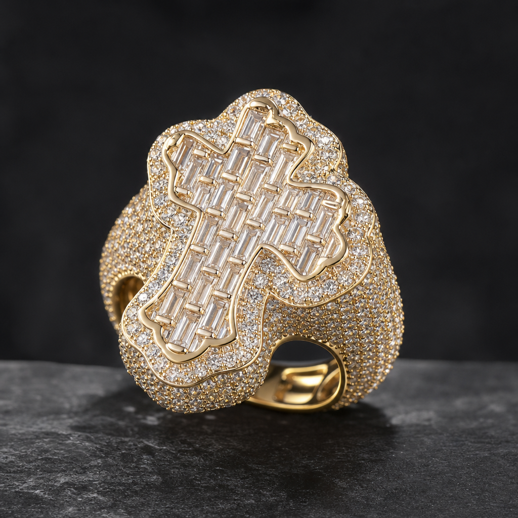 【Ice34】Cross Baguette Ring 石留め・留め具・細部が分かるディテール画像