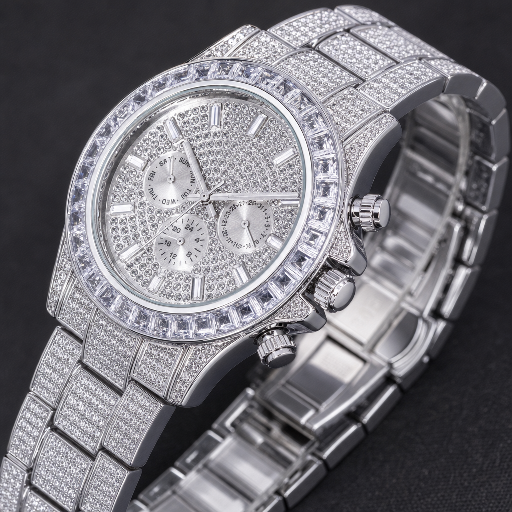 【Ice36】Imperium Starburst Full Ice Watch 石留め・留め具・細部が分かるディテール画像