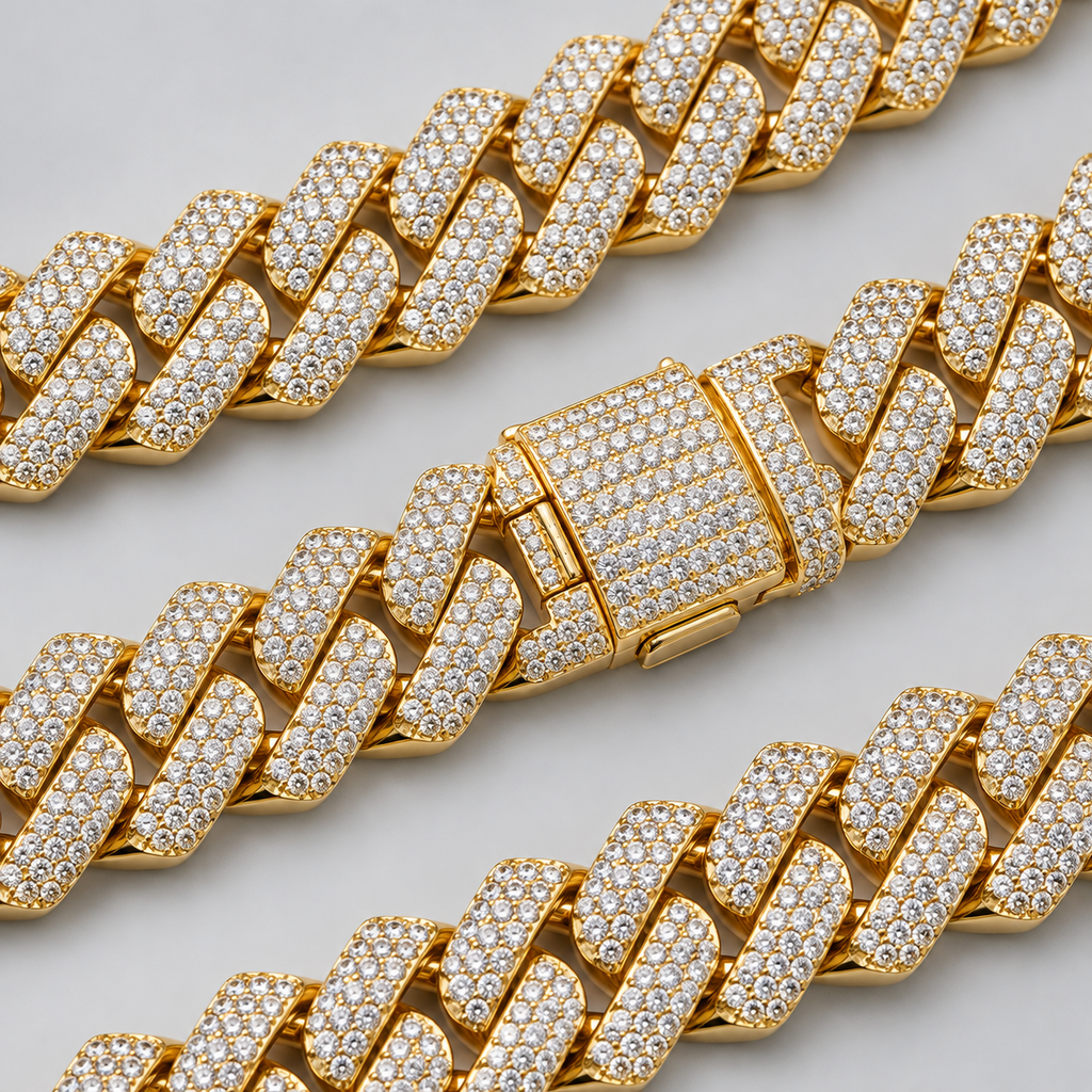 【Ice54】Iced Out Miami Chain Necklace(14mm) 石留め・留め具・細部が分かるディテール画像