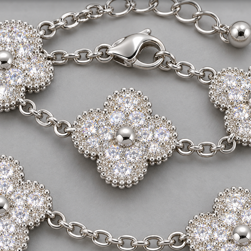 【Ice58】Luxury Clover Diamond Bracelet 石留め・留め具・細部が分かるディテール画像