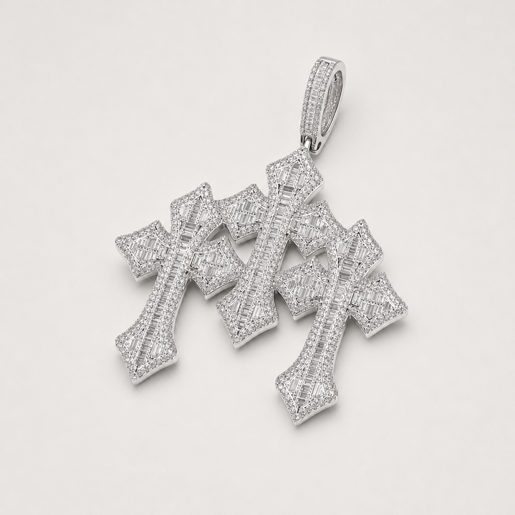 【Ice59】Iced Out Triple Cross Pendant 全体が分かる商品画像