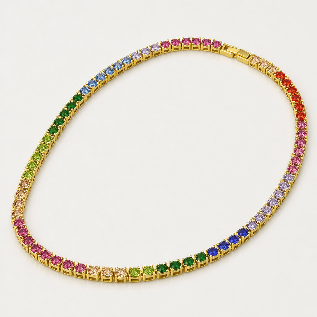【Ice61】Rainbow Tennis Chain Necklace(5mm) 全体が分かる商品画像