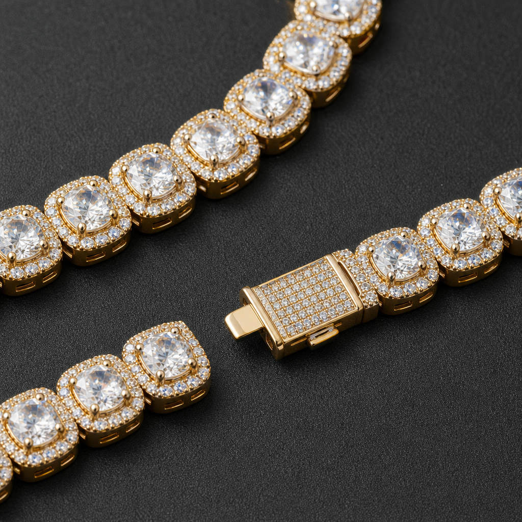 【Ice65】Cube Tennis Chain Necklace 石留め・留め具・細部が分かるディテール画像