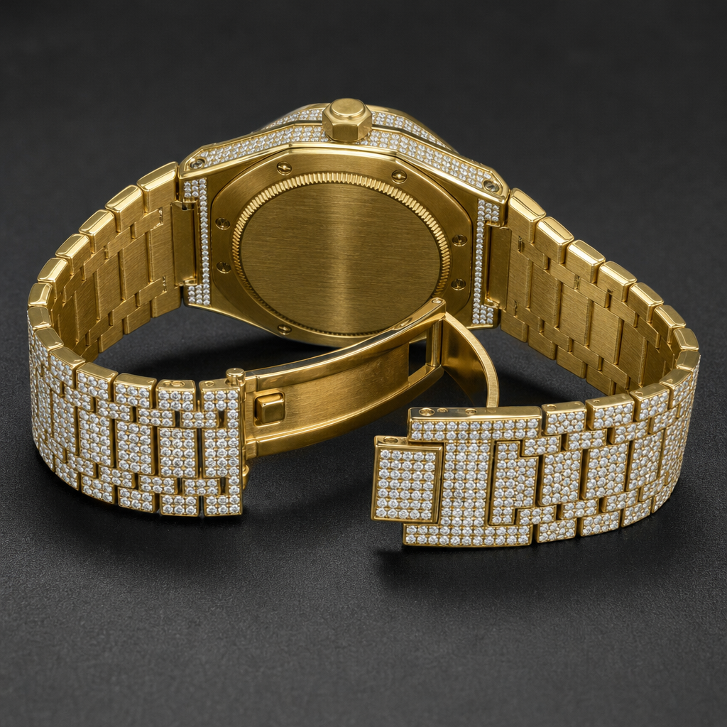 【Ice72】Iced Out Royal Diamond Watch【Moissanite/GOLD】 石留め・留め具・細部が分かるディテール画像