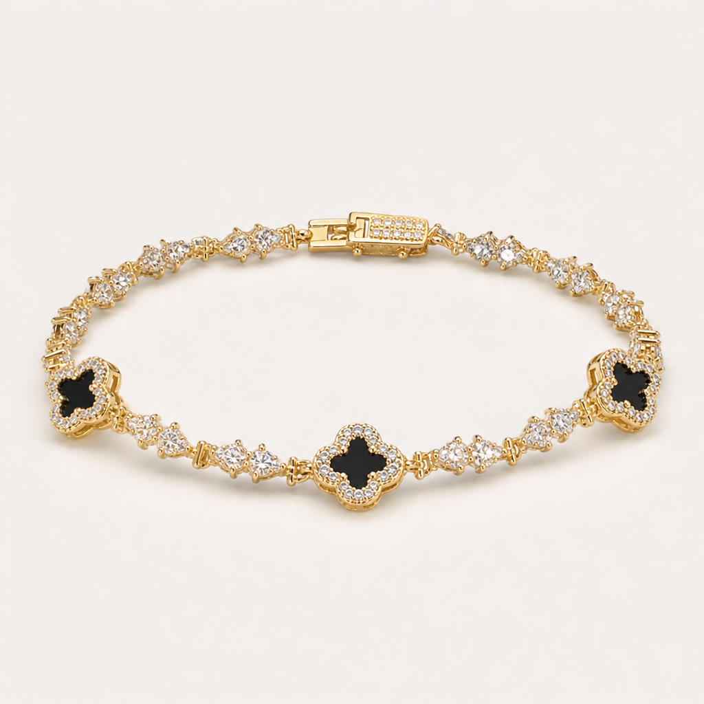 【Ice90】Luxury Clover Triple Cut Tennis Chain Bracelet【Moissanite】 全体が分かる商品画像
