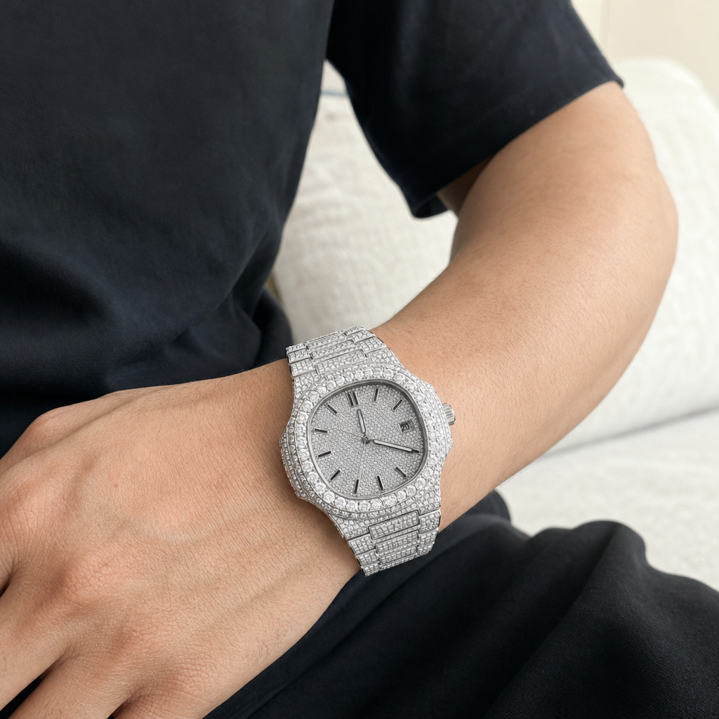 【Ice92】Iced Out Glacier Royale Watch【Moissanite/SILVER】を着用した自然なUGC画像