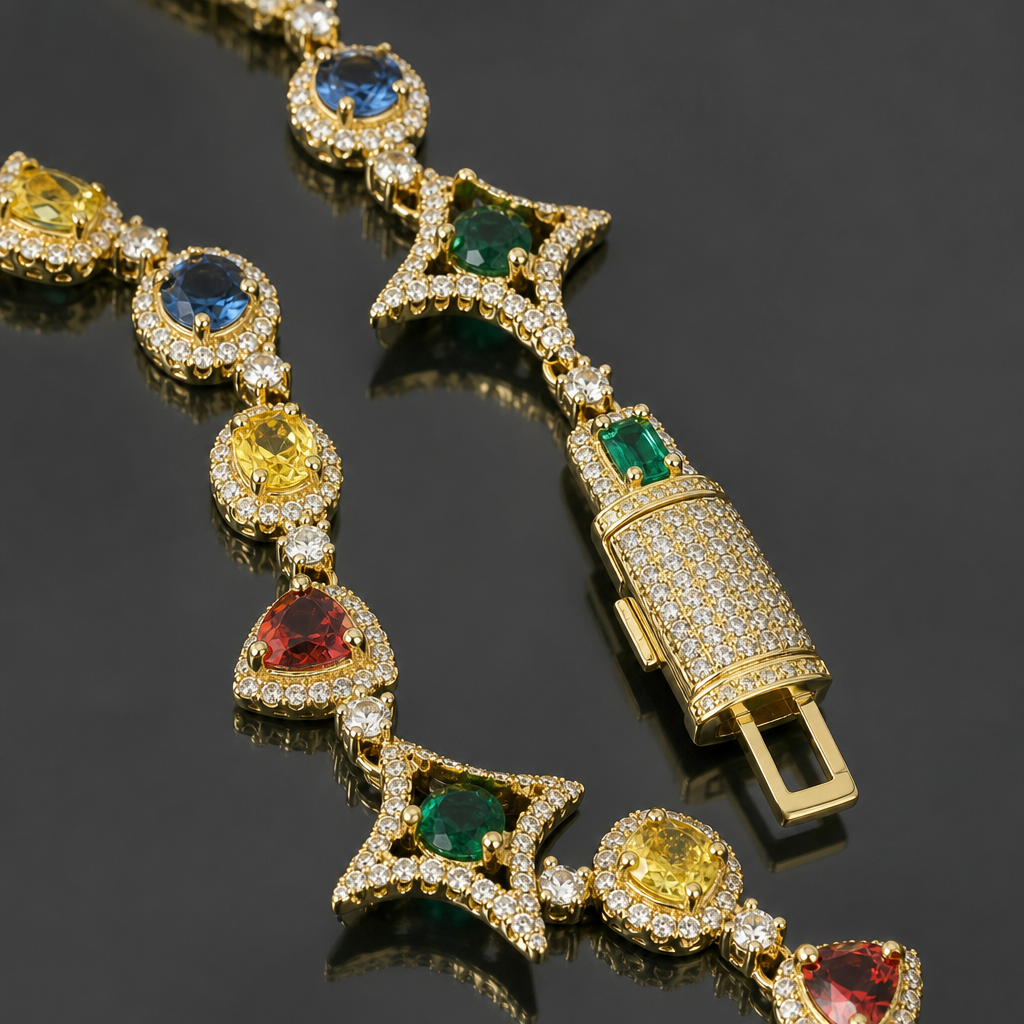 【Ice93】Colored Gemstone Necklace 石留め・留め具・細部が分かるディテール画像
