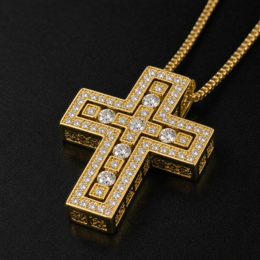 【Ice96】Infinity Cross Necklace 石留め・留め具・細部が分かるディテール画像