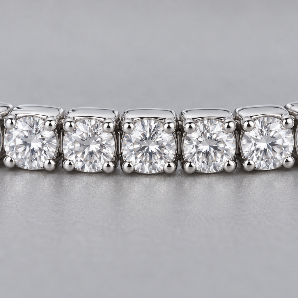 Ice03 Luxury Zirconia Braceletの正面の拡大。丸いクリアストーンと四隅の爪留め