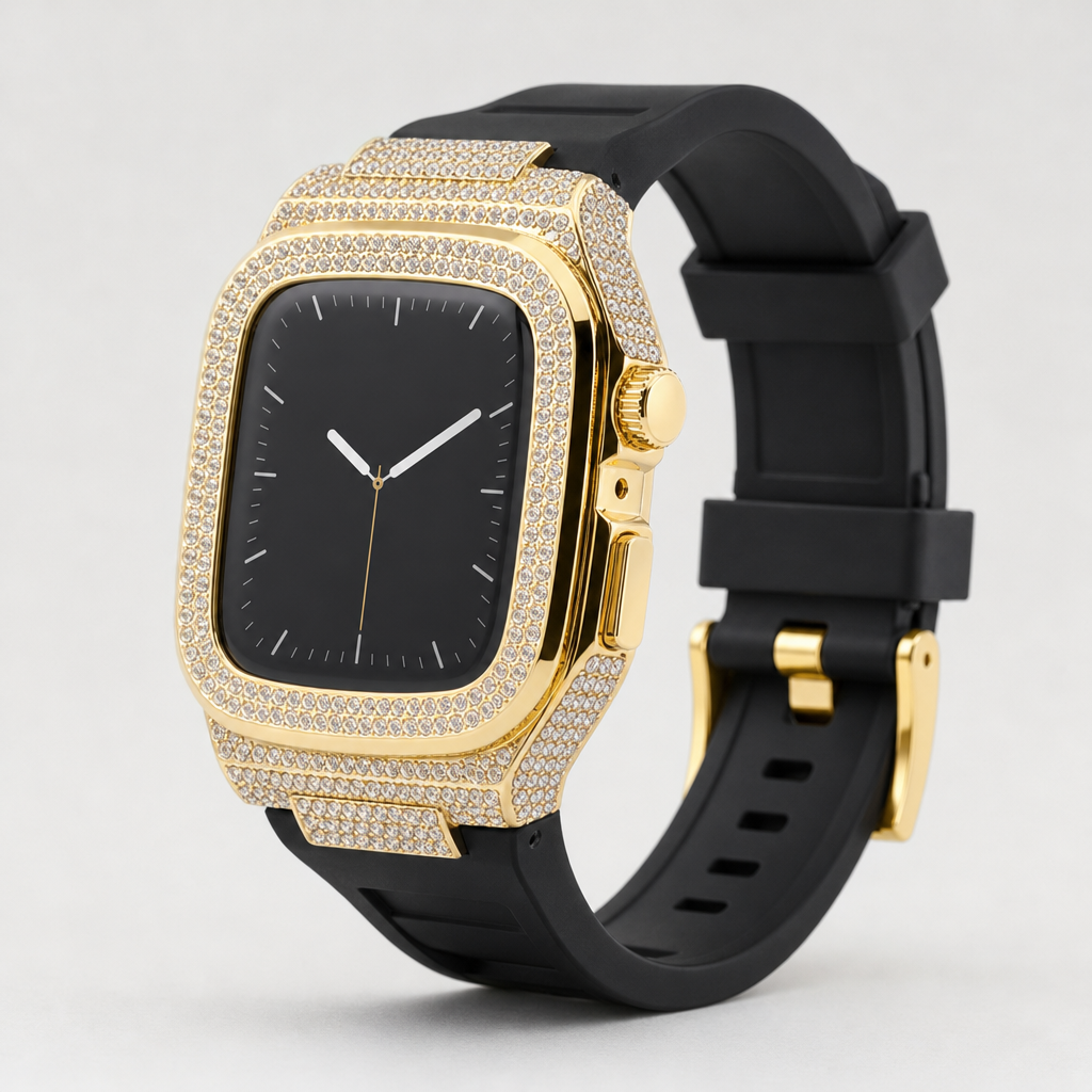 Ice10 Iced Out Apple Watch Case ゴールド×ブラックの全体が分かる商品画像